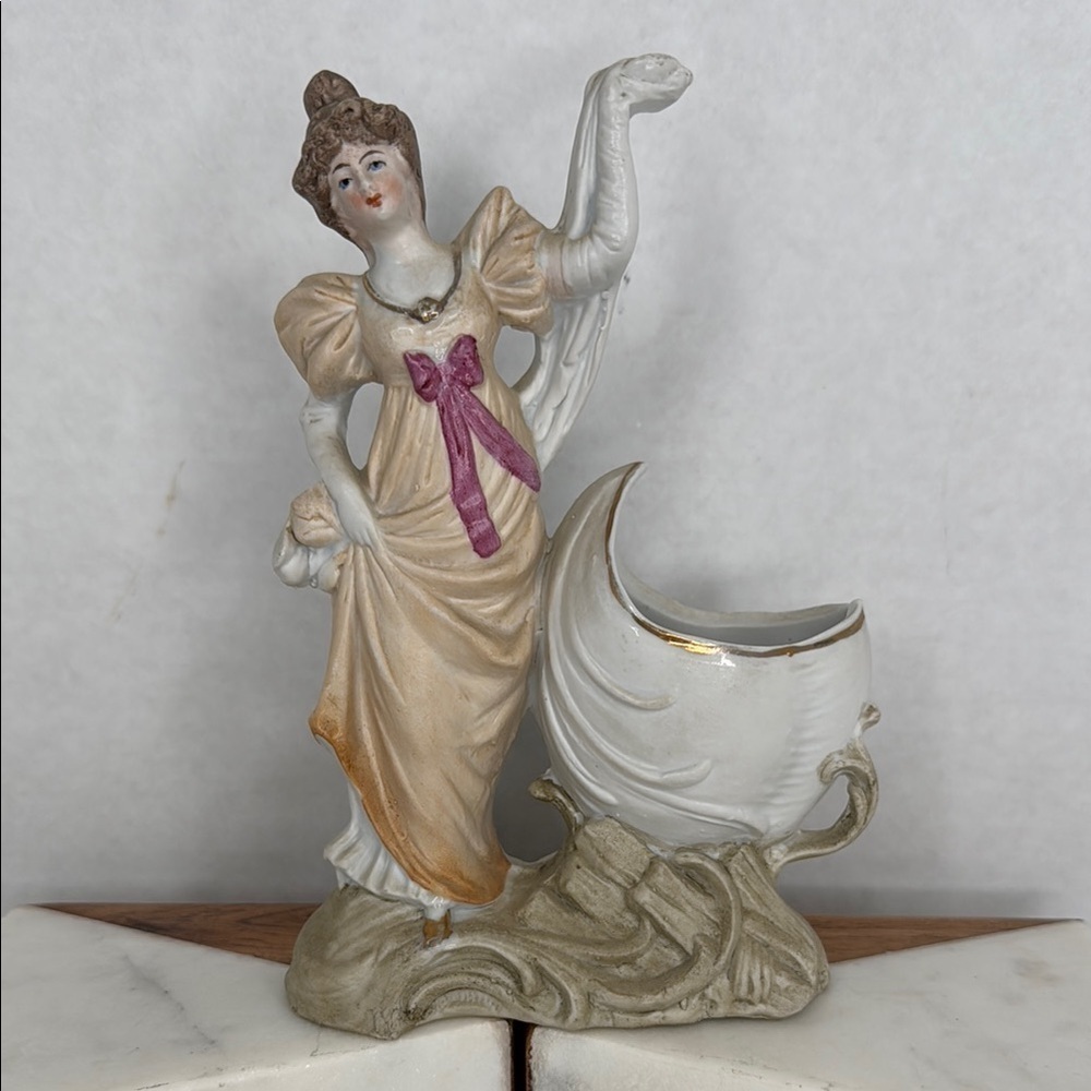 Antique Estate German Bisque Porcelain victorian lady Spill Vase